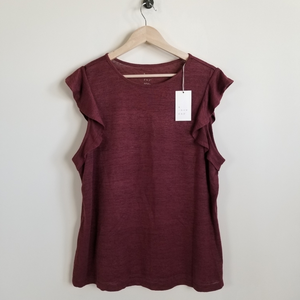 A New Day Ruffle Sleeve Top XXL Relaxed Fit NWT - Picture 1 of 5